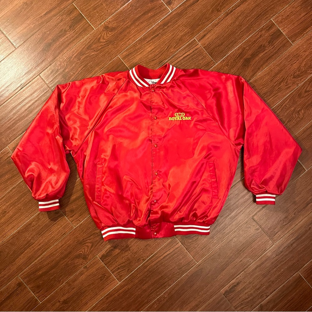 Vintage Royal Oak Satin Red Bomber Snap Button Jacket Men’s XXLarge
